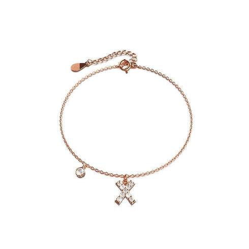 Solid 925 Sterling Silver Initial Crystal Personalised Alphabet Letter Bracelet Rose Gold Filled